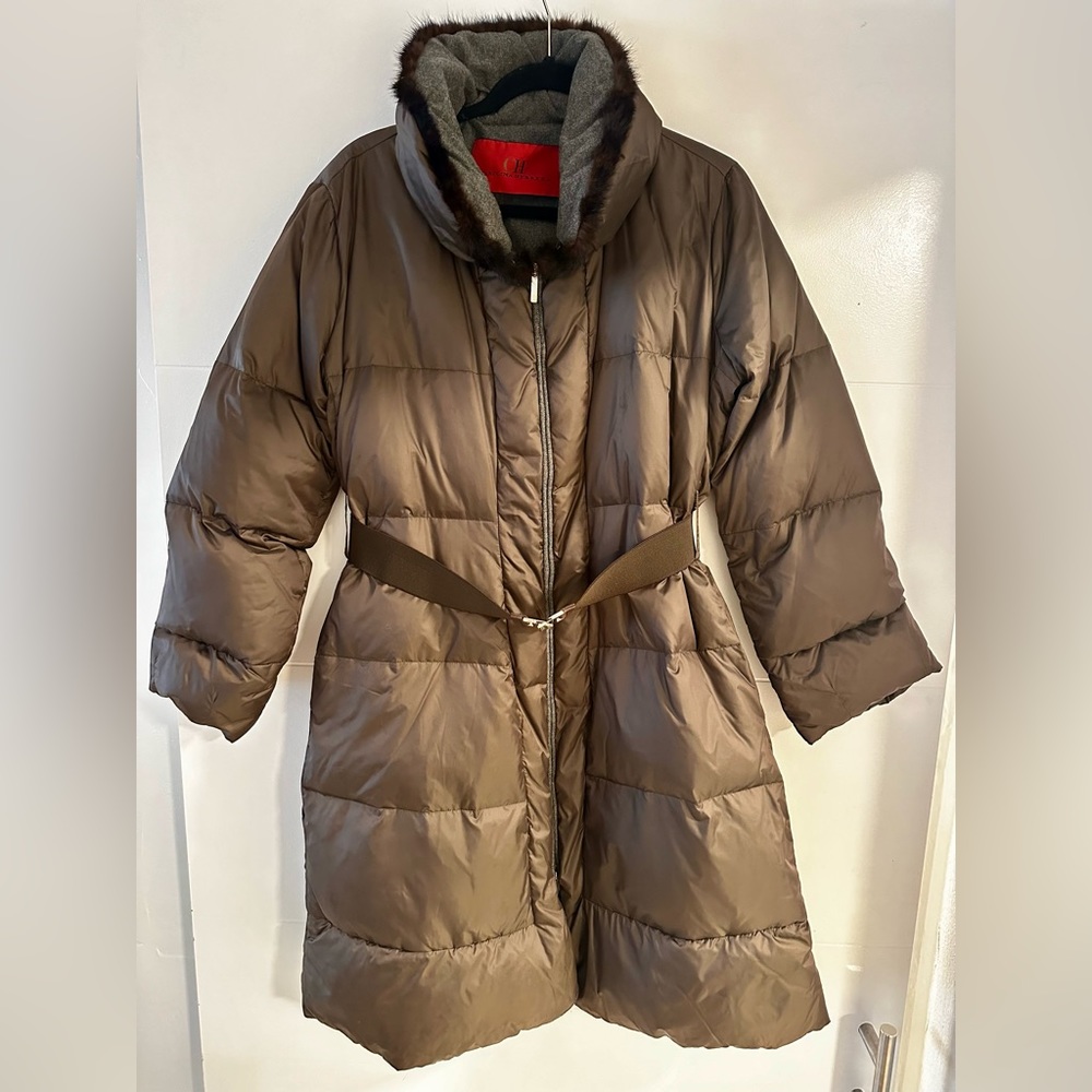 Carolina Herrera Brown Quilted Long Belted Puffer Jacket - Woman Size XL